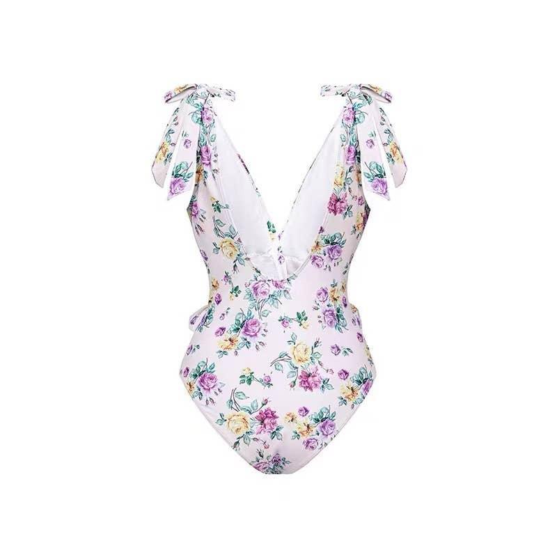 2 Piece Floral Print One Piece Swimwear with Cover Up