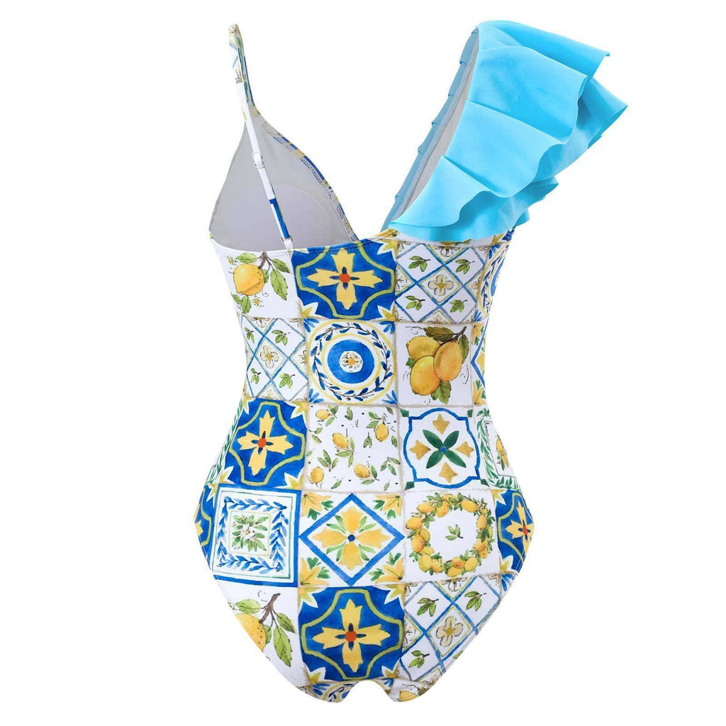 2 Piece Mix Pattern Print One Piece Swimwear with Cover Up
