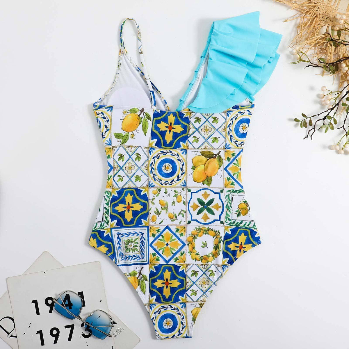 2 Piece Mix Pattern Print One Piece Swimwear with Cover Up