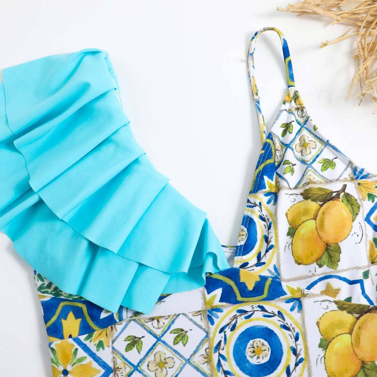 2 Piece Mix Pattern Print One Piece Swimwear with Cover Up