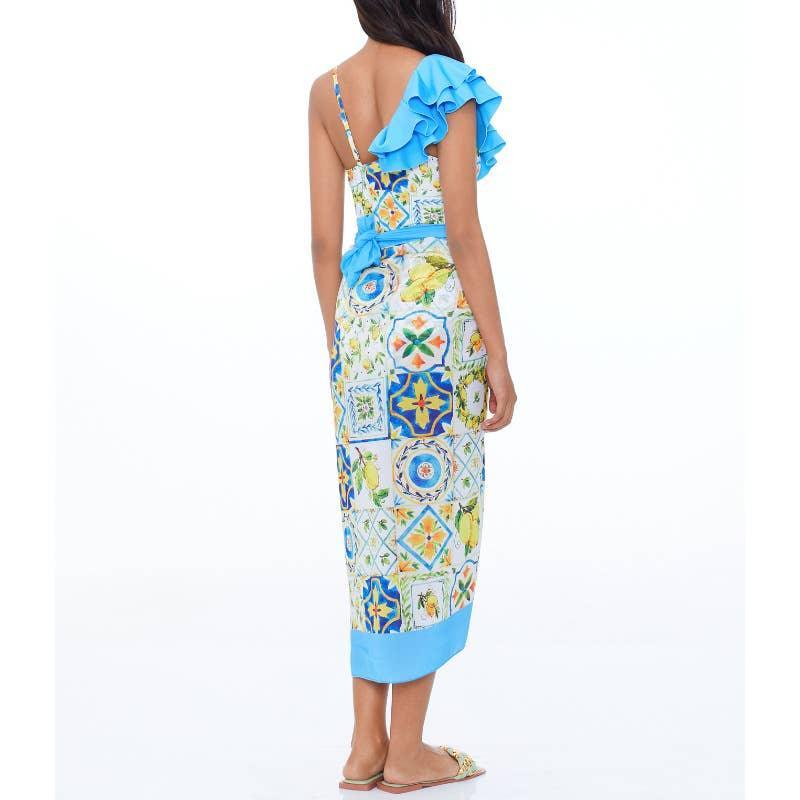 2 Piece Mix Pattern Print One Piece Swimwear with Cover Up