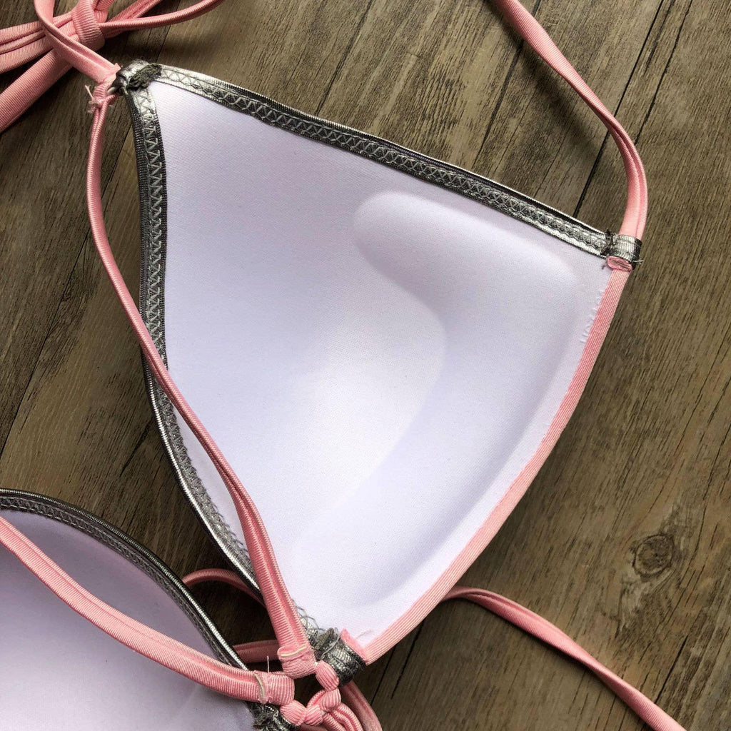 2-Piece Stripe Solid Color Bikini Swimsuit