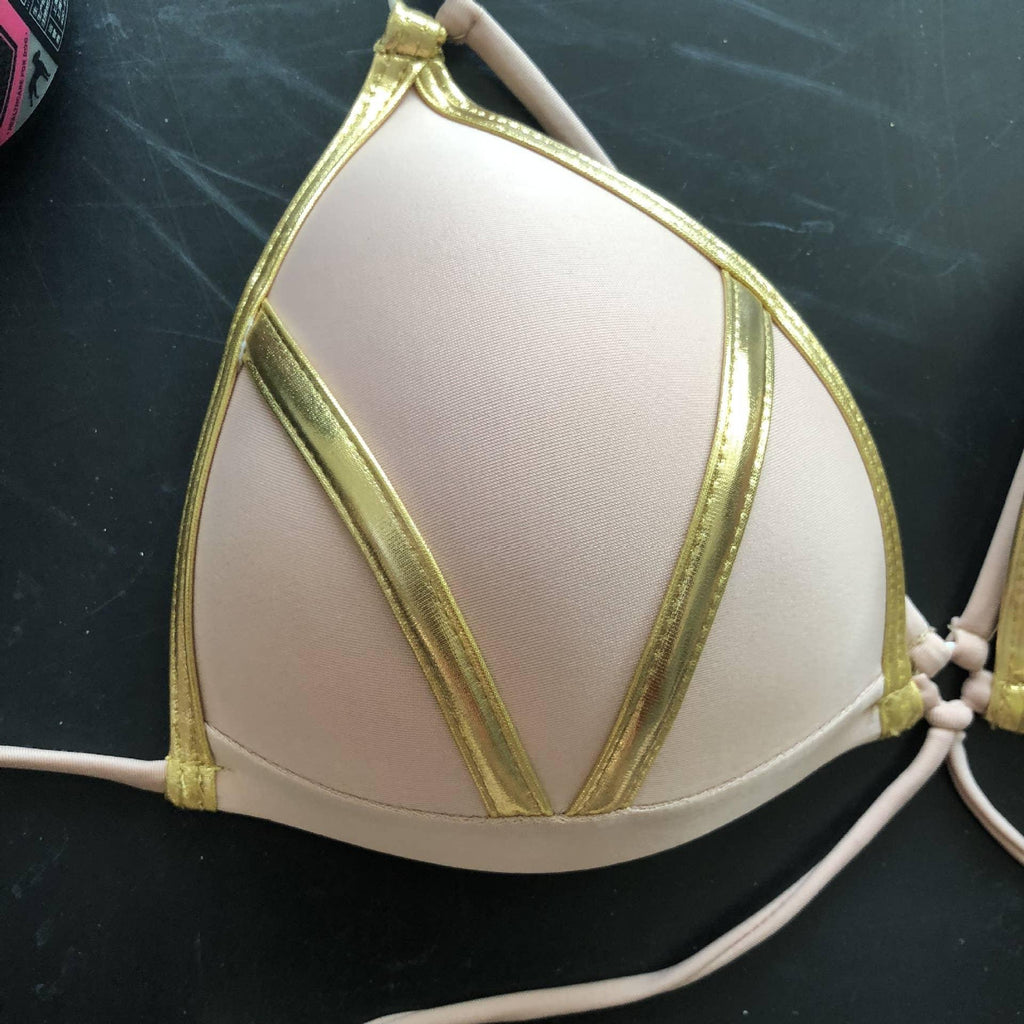 2-Piece Stripe Solid Color Bikini Swimsuit