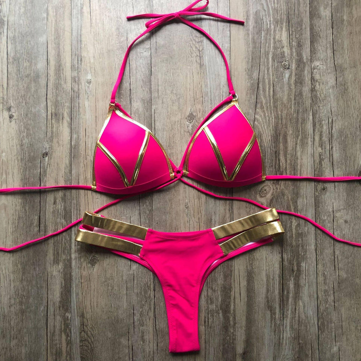 2-Piece Stripe Solid Color Bikini Swimsuit