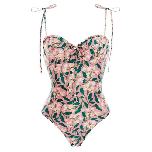 2 Shoulder Floral Print One Piece Swimwear with Cover Up Y129