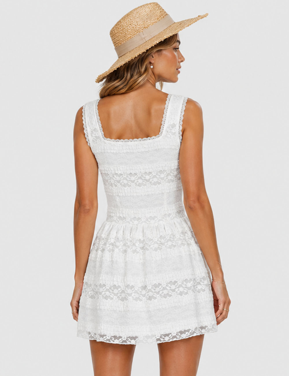 Ladies Romantic Floral Lace Button Front Mini Dress