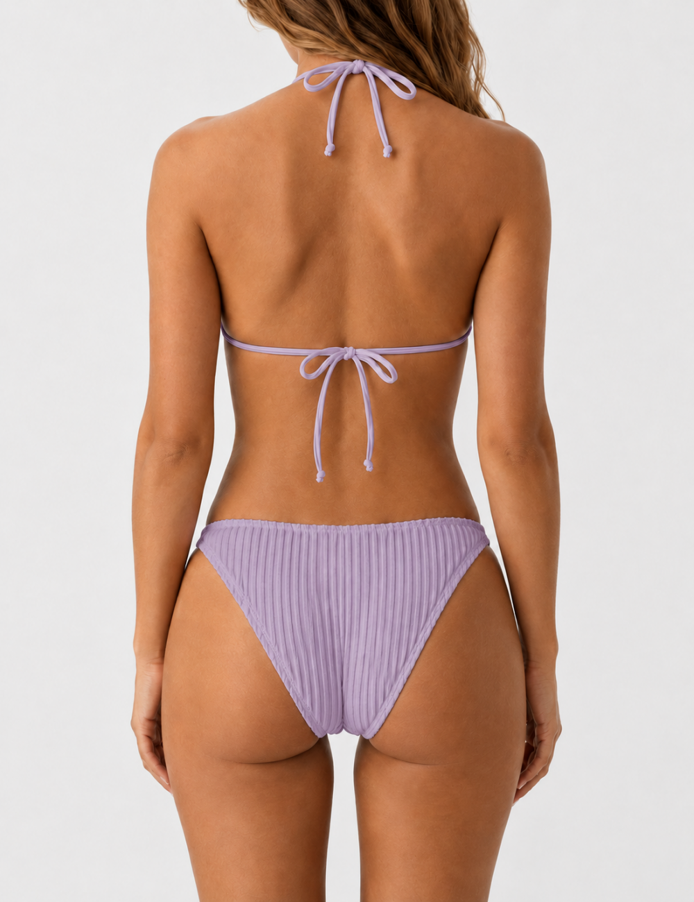 Ladies Vertical Texture Halter Neck Triangle Bikini Set