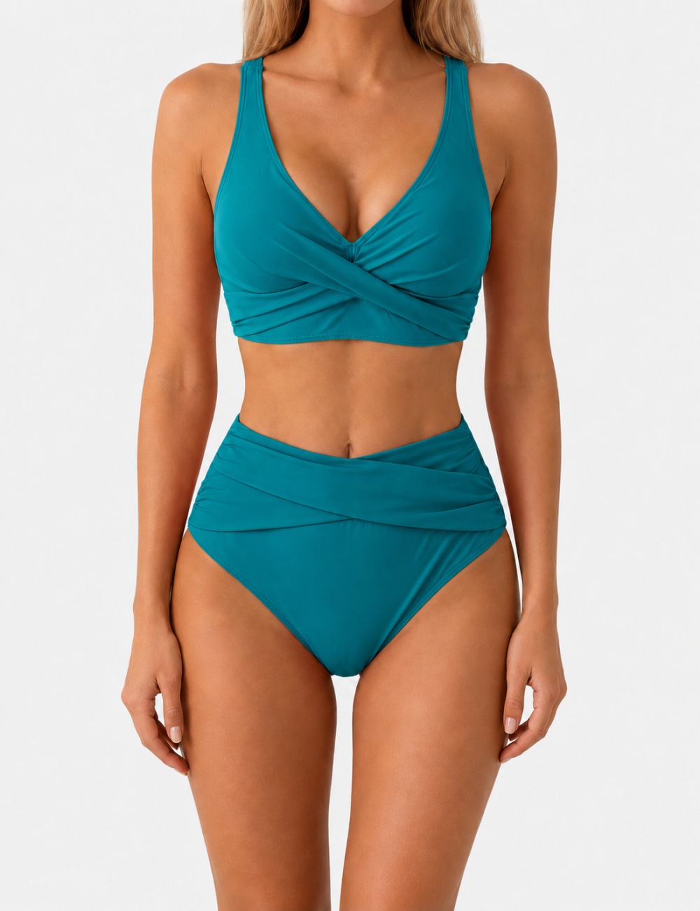 Ladies Twist-Front V-Neck High-Waisted Bikini Set