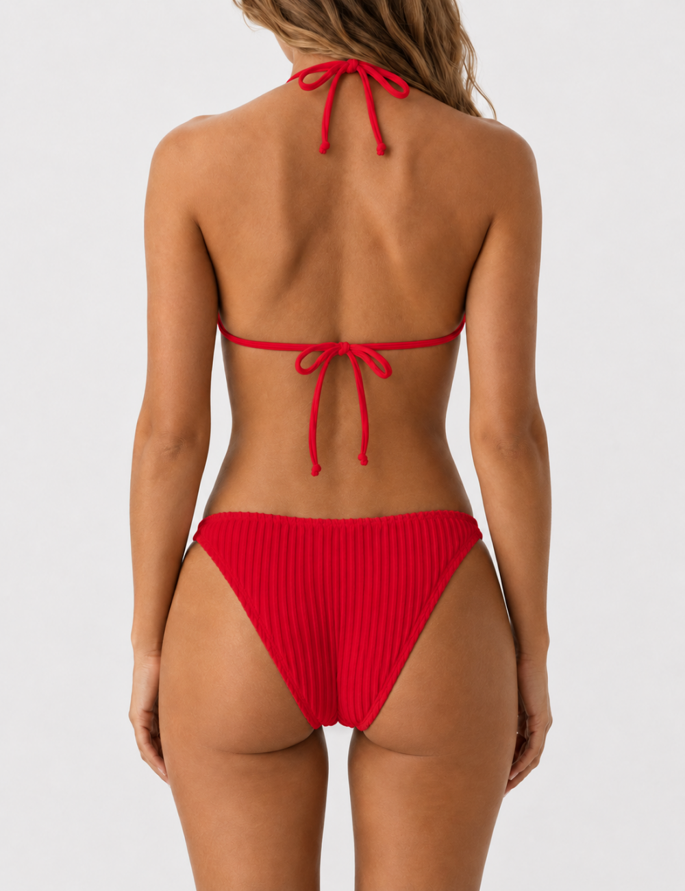 Ladies Vertical Texture Halter Neck Triangle Bikini Set