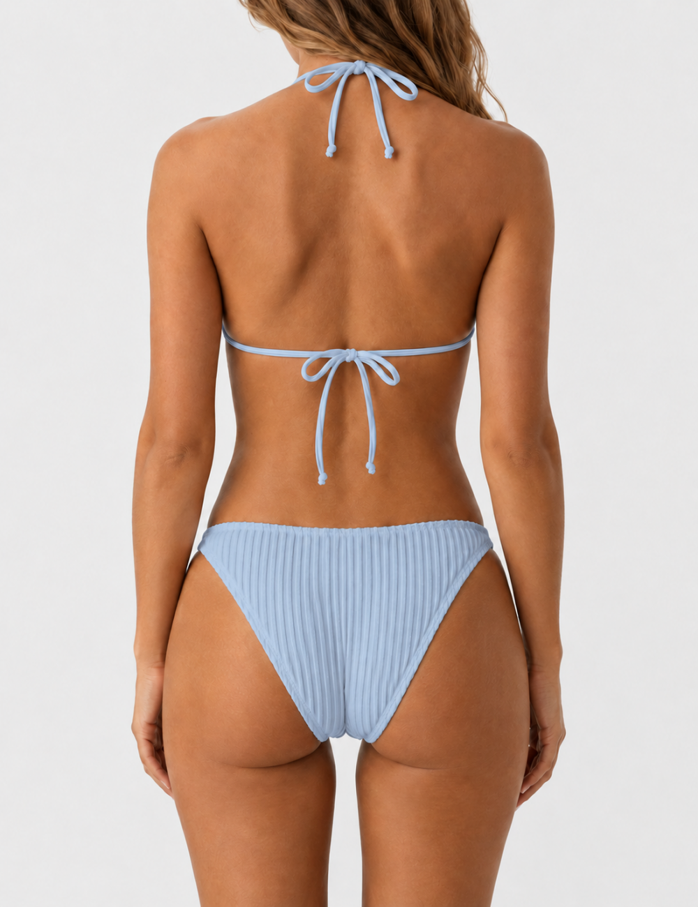 Ladies Vertical Texture Halter Neck Triangle Bikini Set