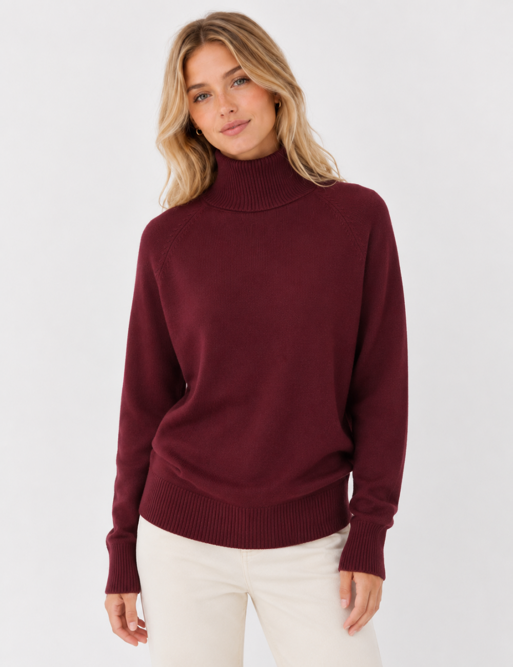 Ladies Solid Turtleneck Long Sleeves Sweater