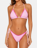 Ladies Contrast Trim Halter Triangle 2-Piece Bikini Set