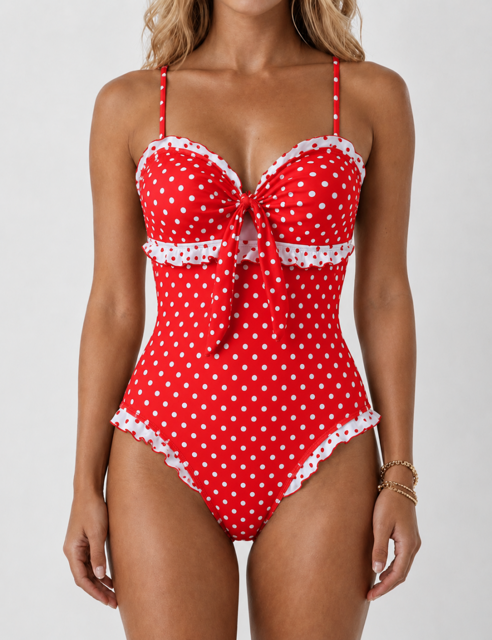 Ladies Polka Dot Sweetheart Neck Ruffle One Piece Swimsuit