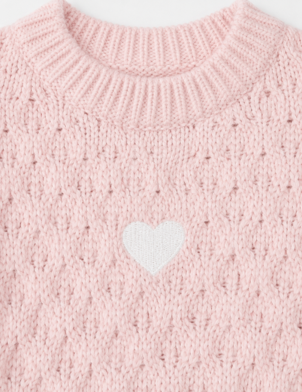 Ladies Heart Applique Hollow Out Knit Crew Neck Sweater