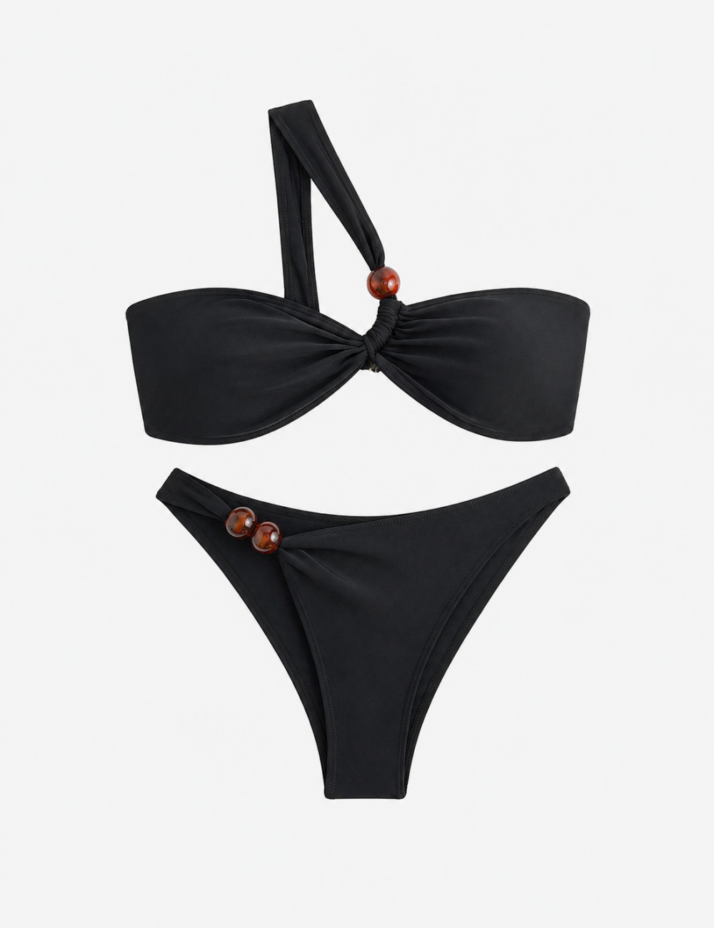 Ladies Resin Bead One-Shoulder Bandeau 2 Piece Bikini Set