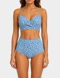 Ladies Daisy Floral Print Halter High Waist Bikini Set