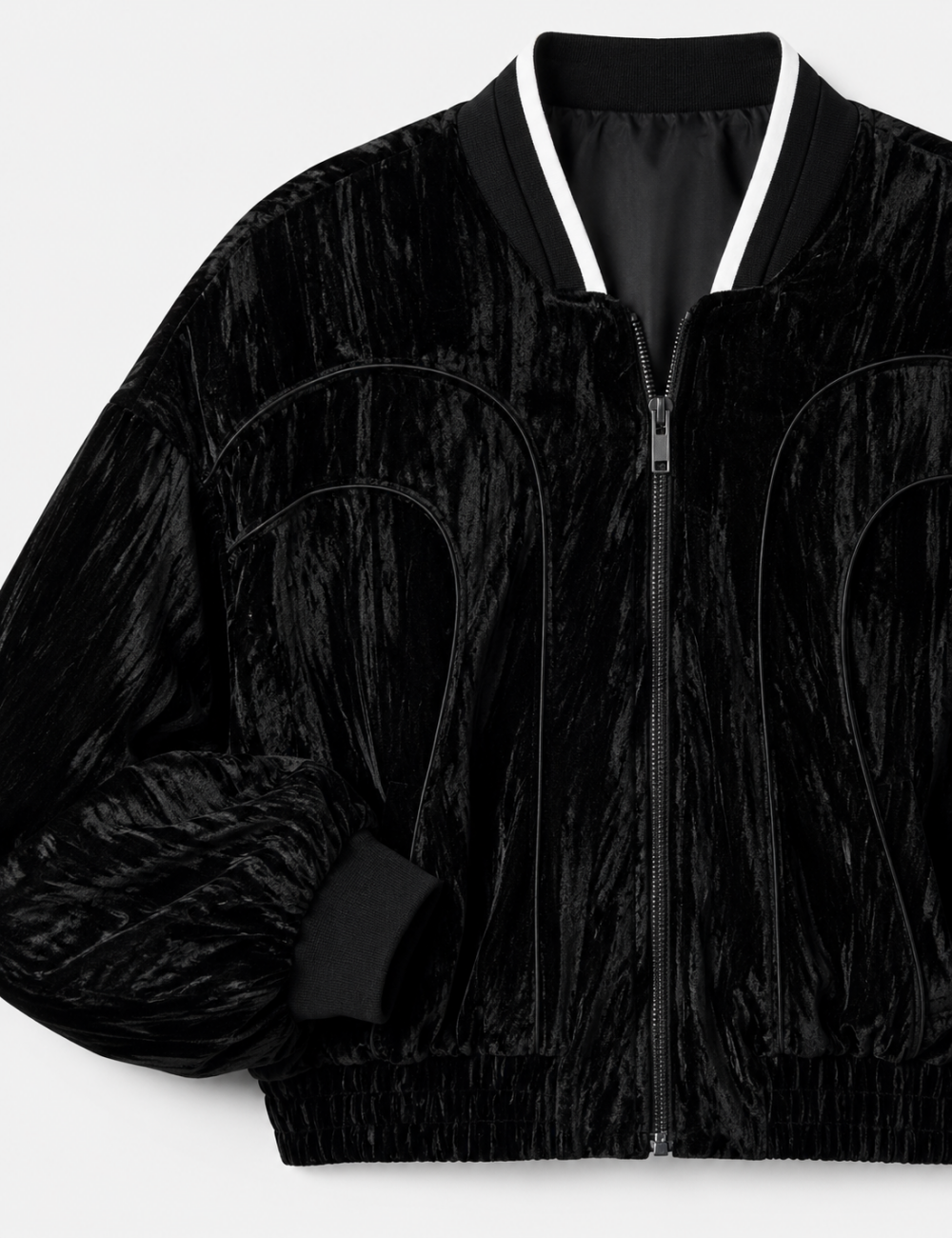 Ladies Black Stand Collar Velvet Jacket
