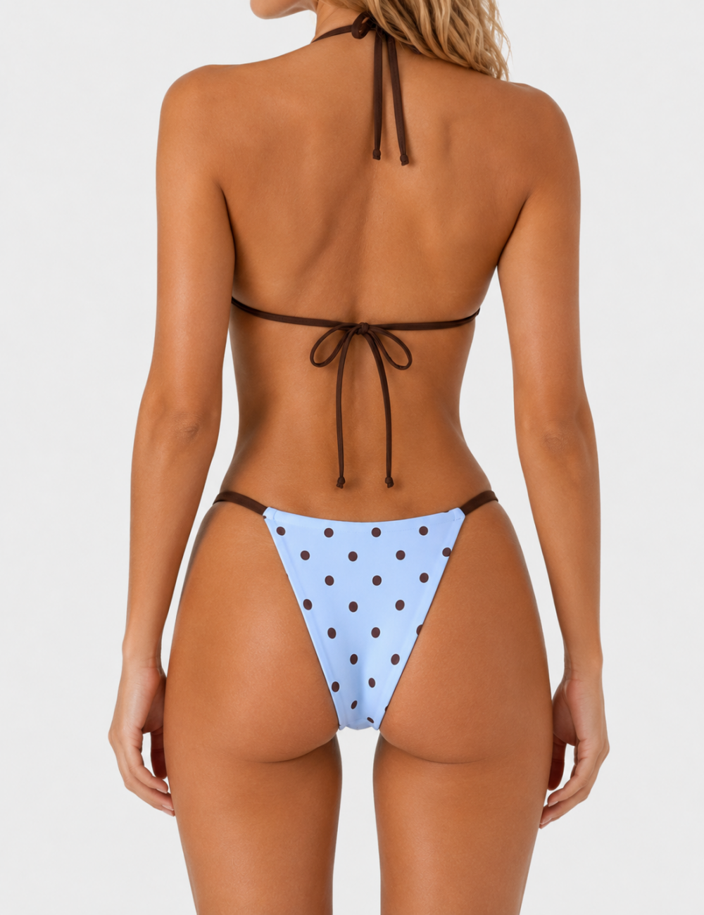 Ladies Polka Dot Contrast Trim Triangle 2-Piece Bikini Set