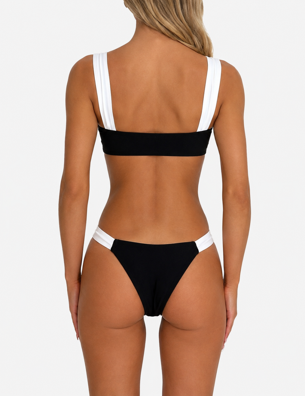 Ladies Elegant Color Block Front Bow Detail Bikini Set