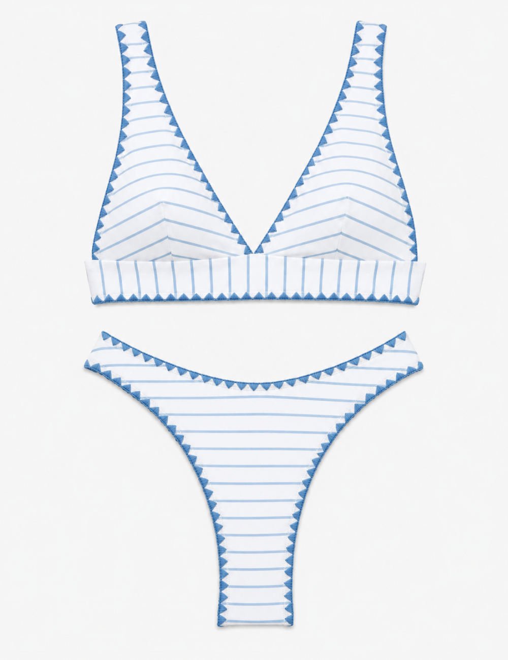 Ladies Striped Contrast Trim V-Neck Bralette 2 Piece Bikini Set