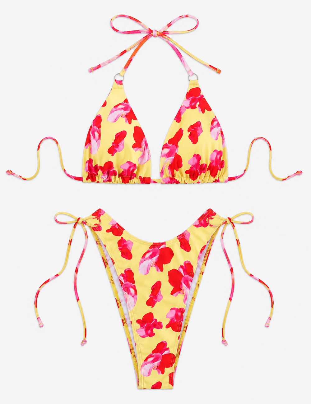 Ladies Multicolor Floral Print Halter Triangle Bikini Set