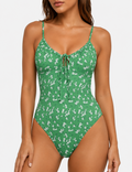 Ladies Openwork Design Floral Print One Piece Swimsuit