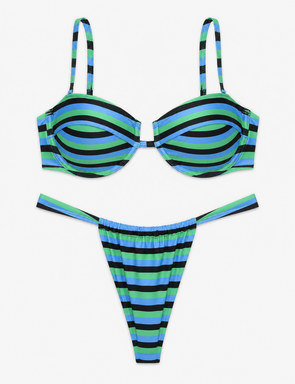 Ladies Striped Print Spaghetti Balconette 2 Piece Bikini Set