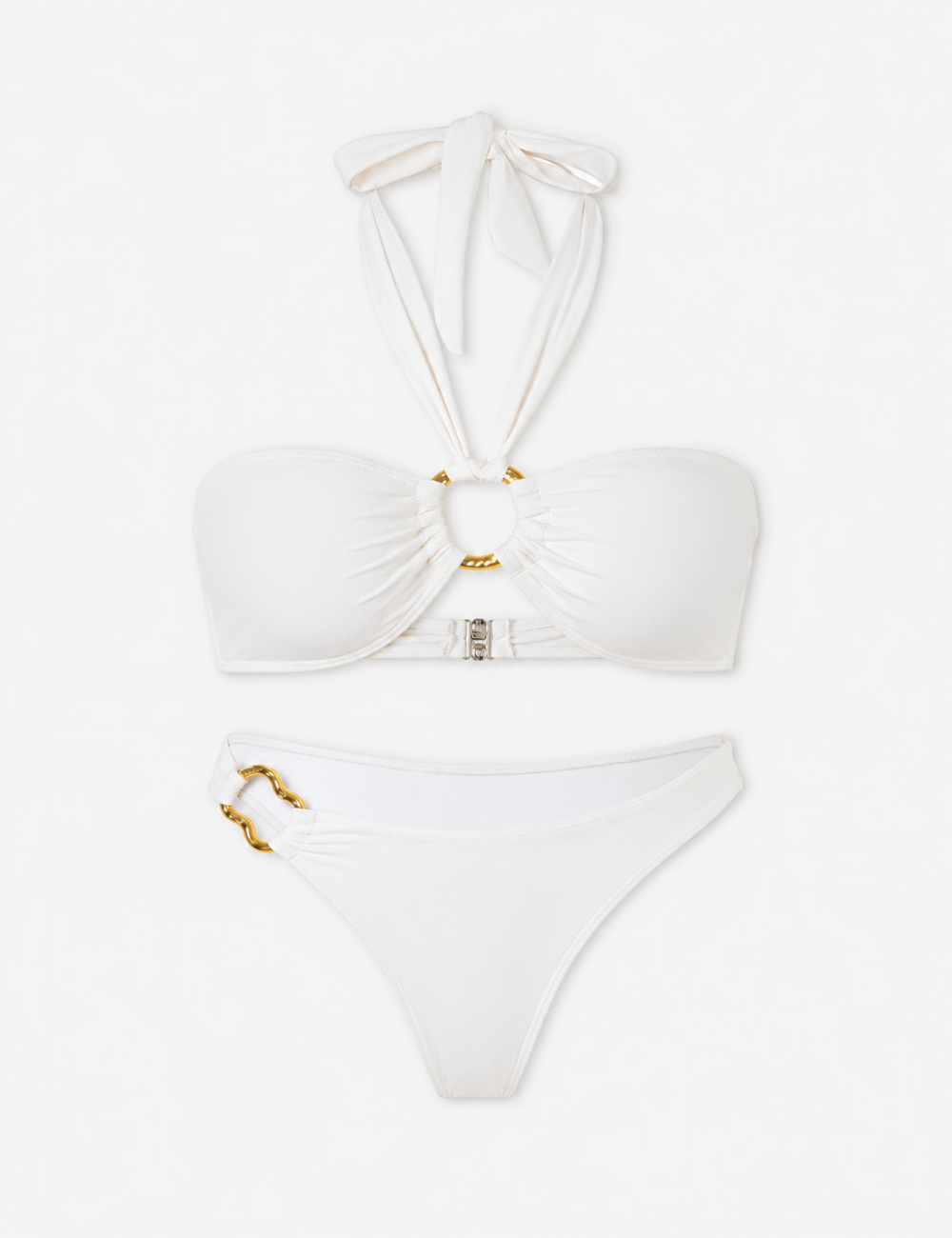 Ladies Halter Gold Ring Halter Bandeau 2 Piece Bikini Set