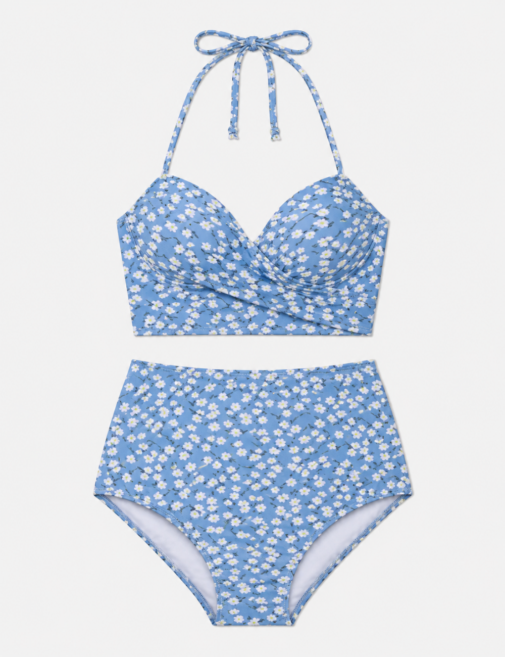 Ladies Daisy Floral Print Halter High Waist Bikini Set