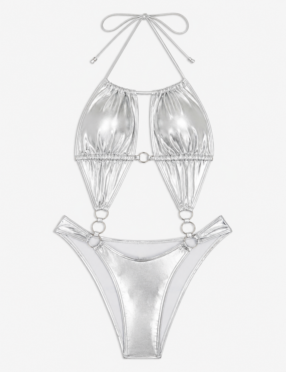 Ladies Metal Ring Cutout Halter One Piece Swimsuit