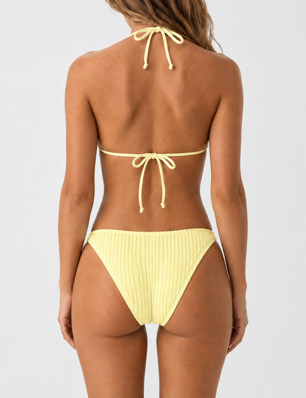 Ladies Vertical Texture Halter Neck Triangle Bikini Set