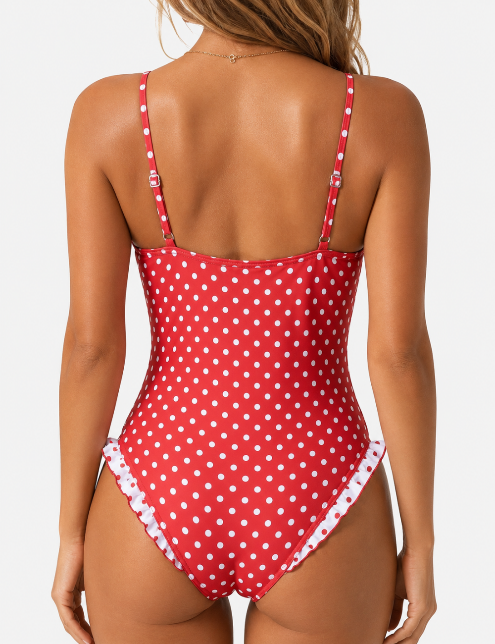 Ladies Polka Dots Print Front Bow Detail One Piece Swimsuit