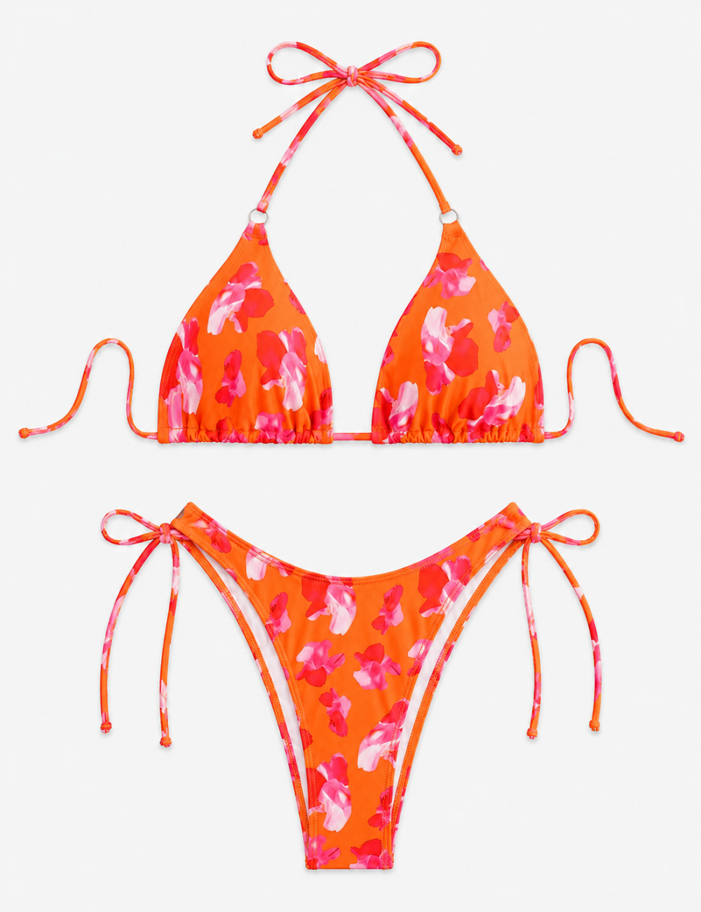 Ladies Multicolor Floral Print Halter Triangle Bikini Set