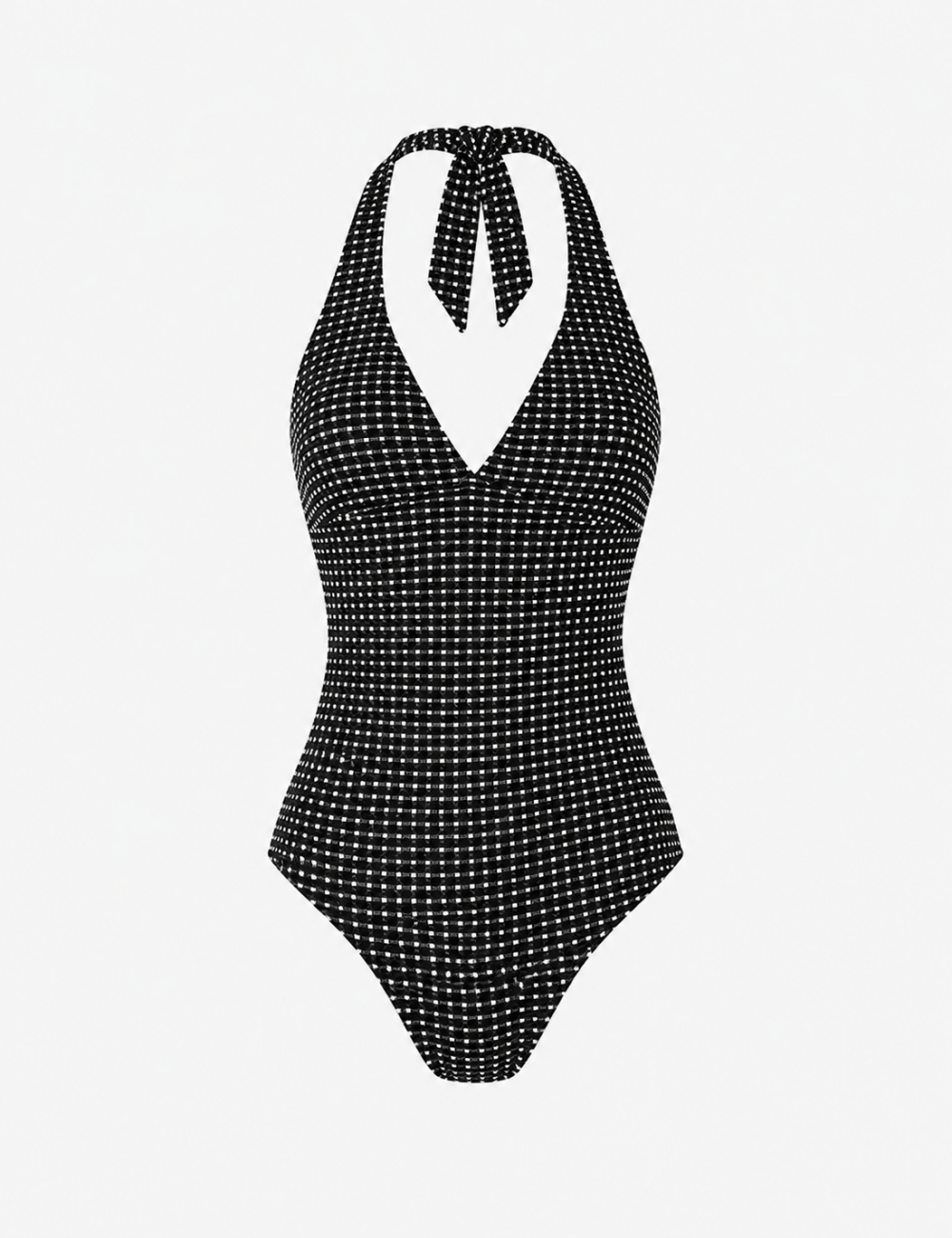 Ladies Simple Plaid Halter V-Neck One Piece Swimsuit