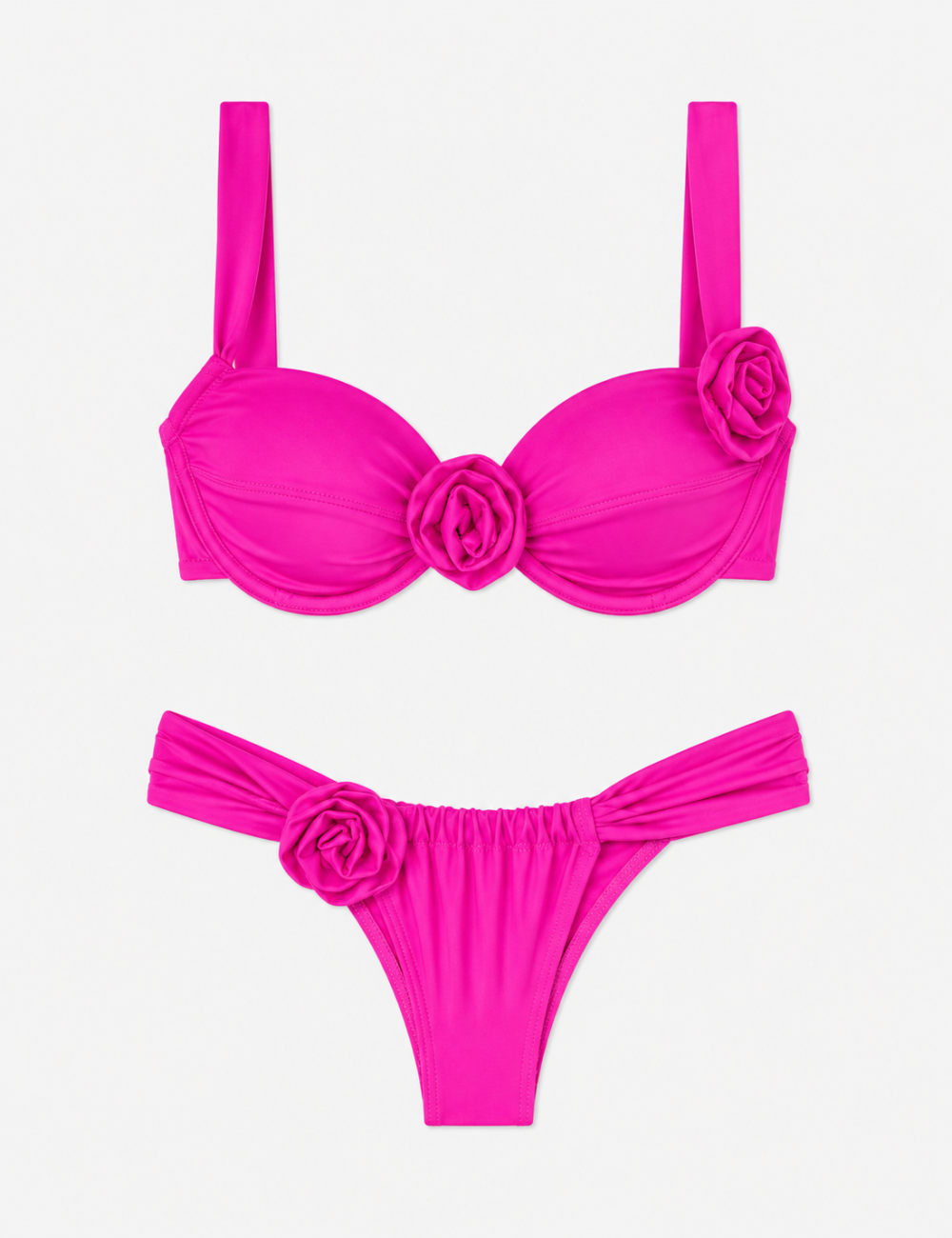 Ladies Front 3D Flower Detail Underwire Balconette Bikini Set