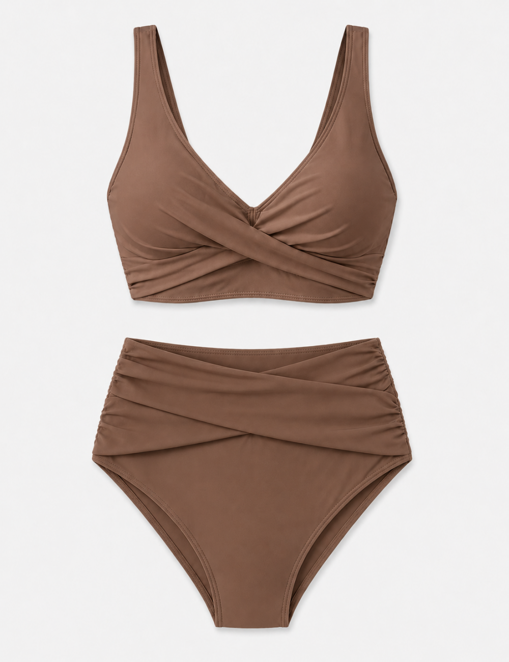 Ladies Twist-Front V-Neck High-Waisted Bikini Set