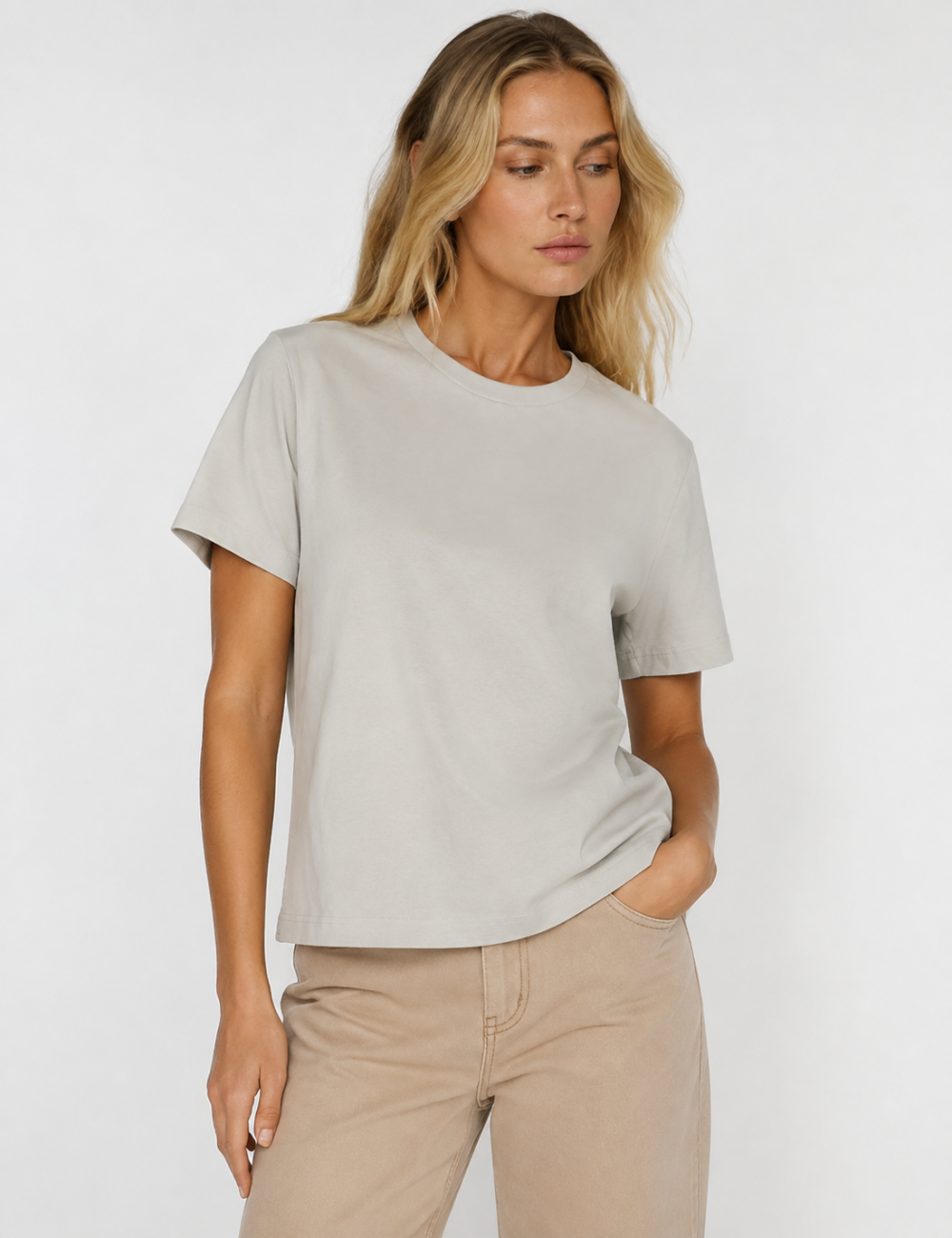 Ladies Casual Solid Round Neck Short Sleeves Basic T-Shirt