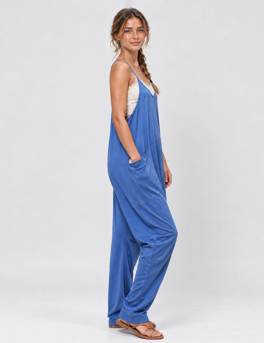 Ladies Casual V-Neck Spaghetti Strap Jumpsuit