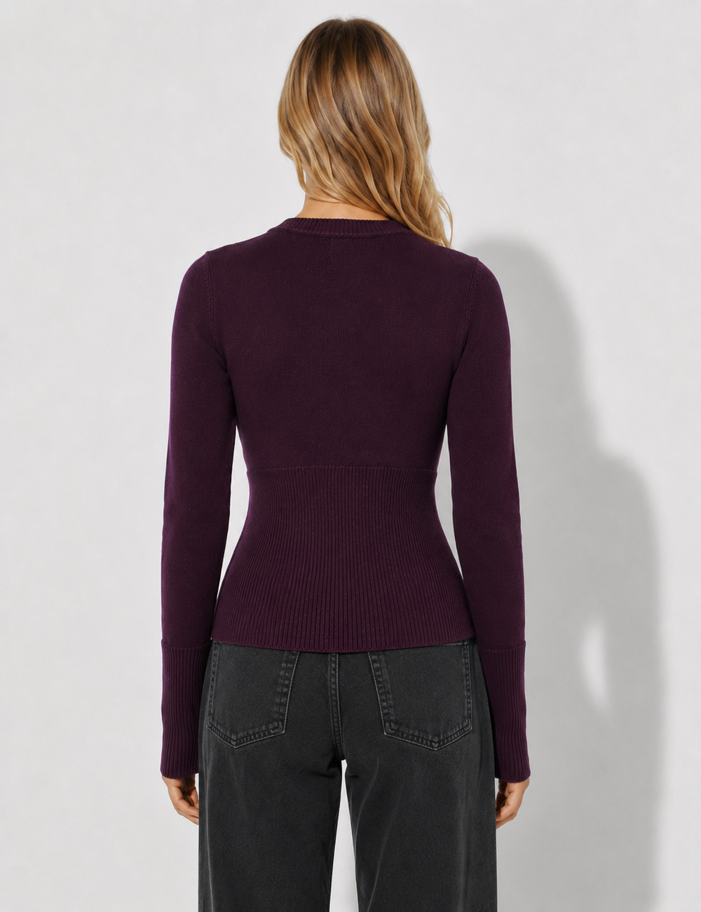 Ladies Button Front Ribbed Knit Cardigan