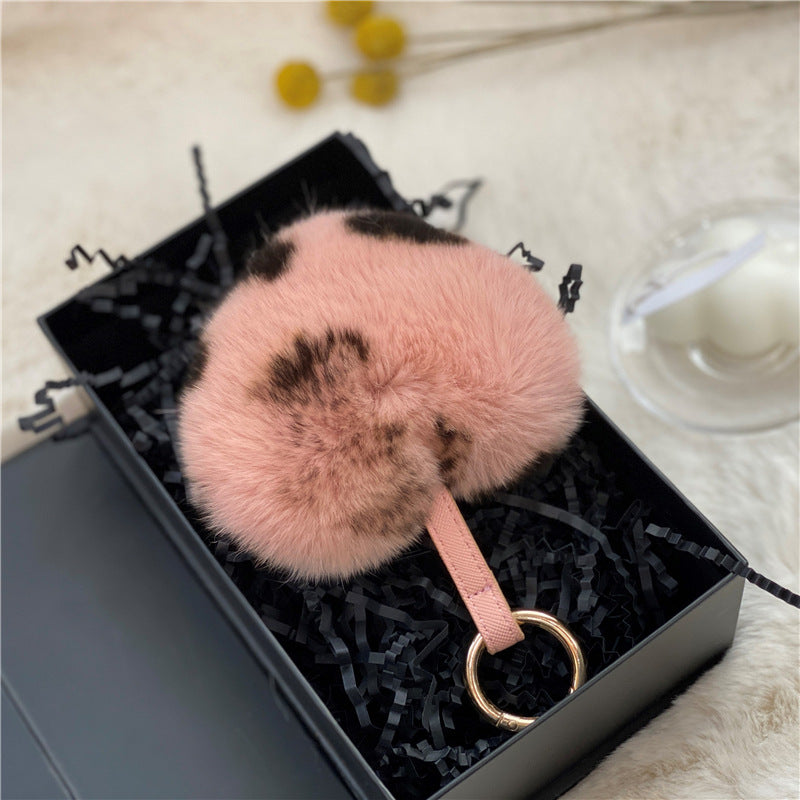 Heart Shaped Faux Mink Pandent Key Ring SKAC4104
