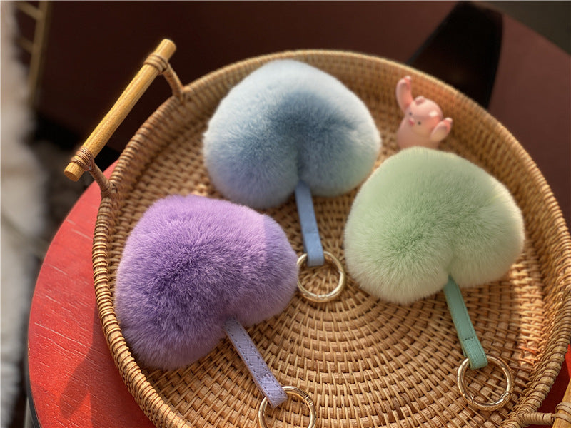 Heart Shaped Faux Mink Pandent Key Ring SKAC4104