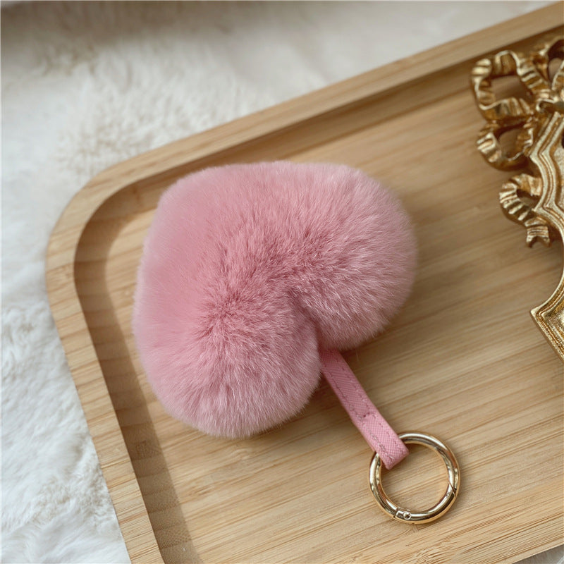 Heart Shaped Faux Mink Pandent Key Ring SKAC4104