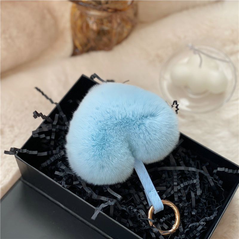 Heart Shaped Faux Mink Pandent Key Ring SKAC4104