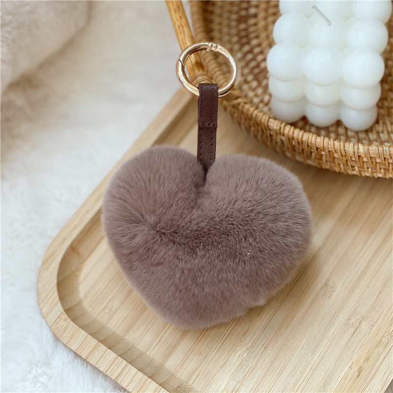 Heart Shaped Faux Mink Pandent Key Ring SKAC4104