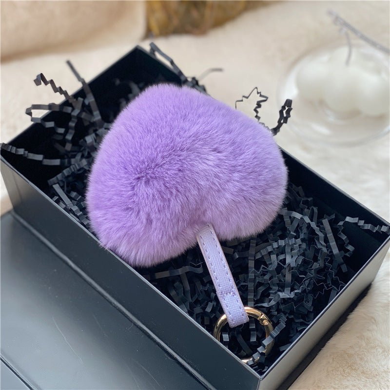 Heart Shaped Faux Mink Pandent Key Ring SKAC4104