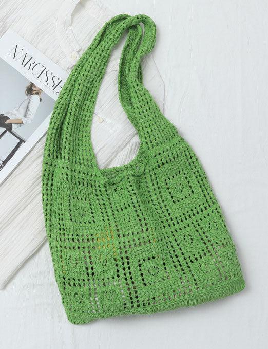 Ladies Square Knit Solid Color Tote Bag SKAB4110