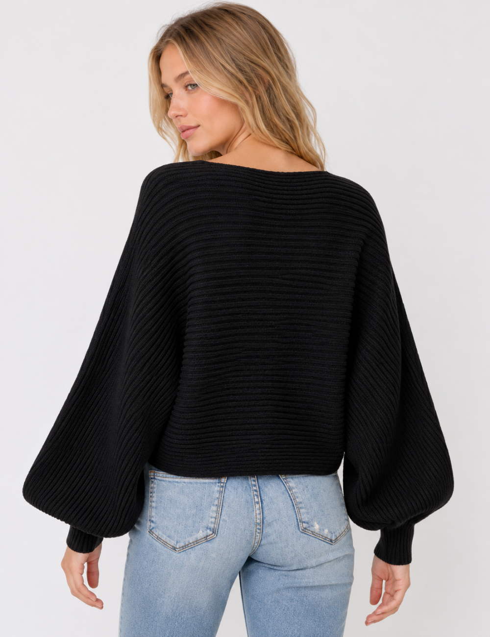 Ladies Solid Boat Neck Collar Sleeve Sweater