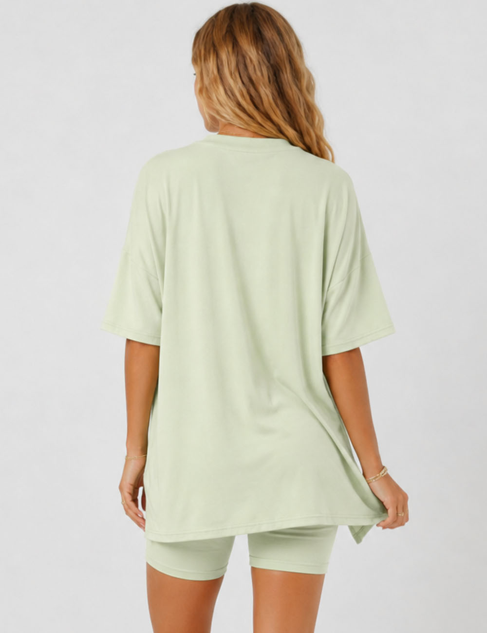 Ladies Solid Loungewear Outfits Loose Top & Slim Shorts Set