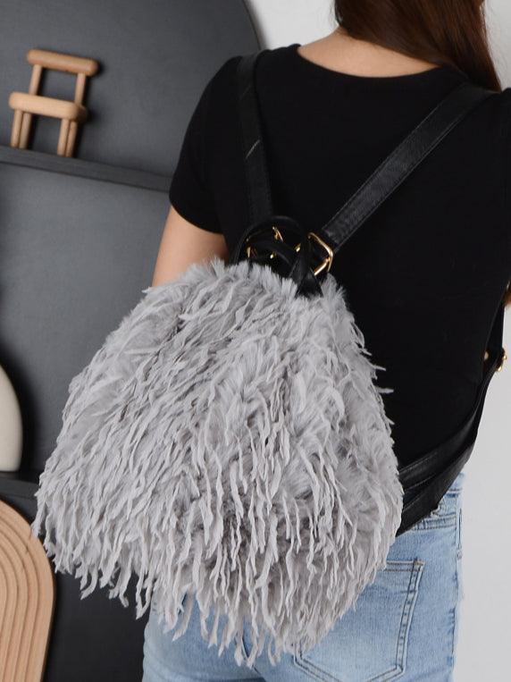 Ladies Faux Mongolian Fur Tote Two Shoulder Bag SKAB4094