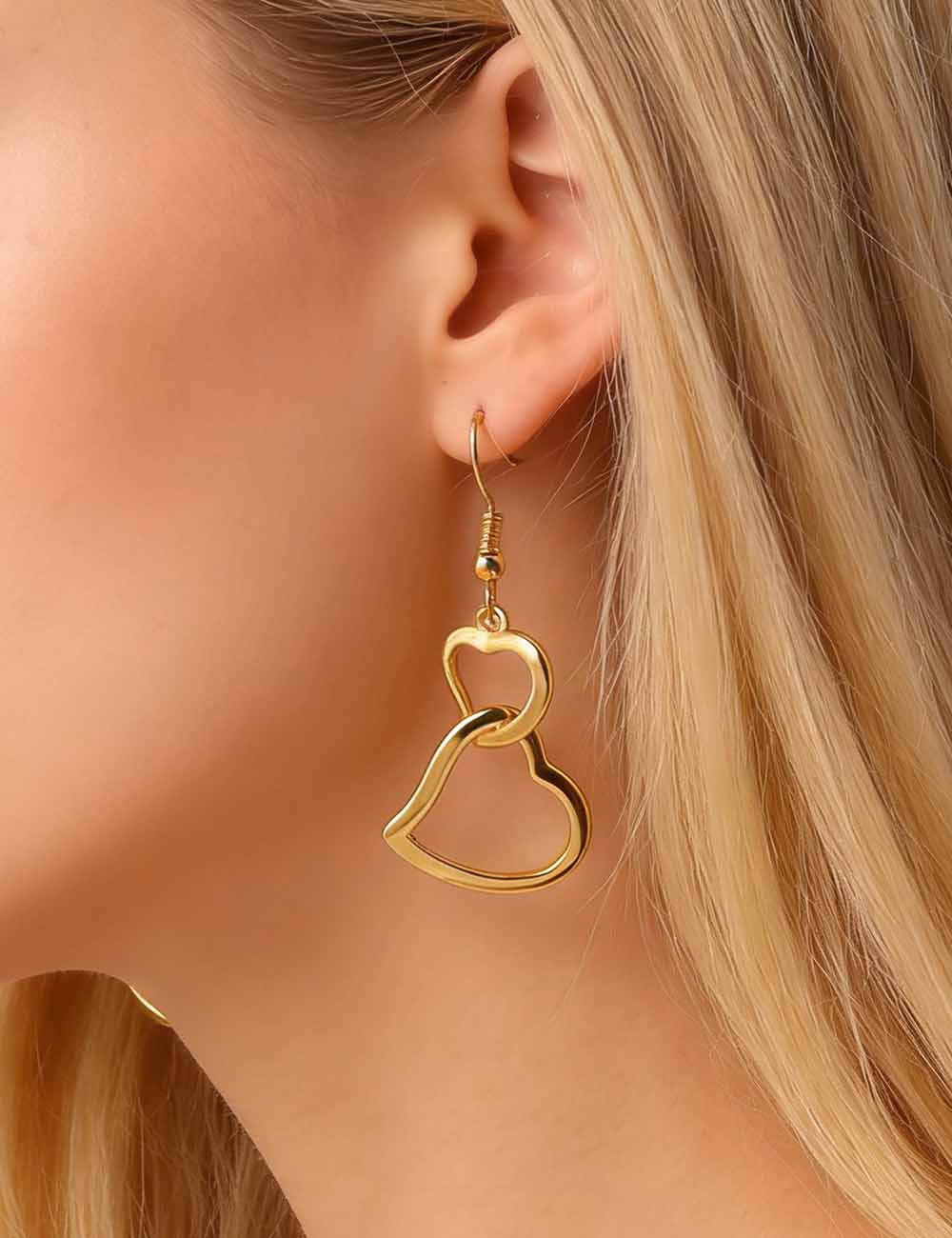 Ladies Valentine's Double Heart Hollow Pendant Earrings